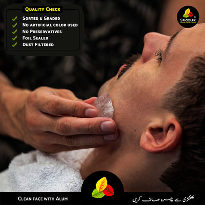Man using Spices.pk Alum stone on his face. Pure Phitkari is a natural aftershave for skin tightening.