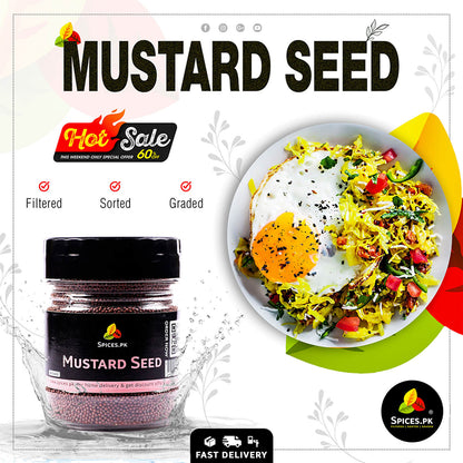 Premium Mustard Seeds in a bowl with a 60% off Hot Sale banner, available online at Spices.pk.