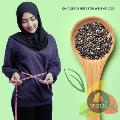 Woman measuring her waistline highlighting organic chia seeds for weight loss and healthy diet management in Pakistan.