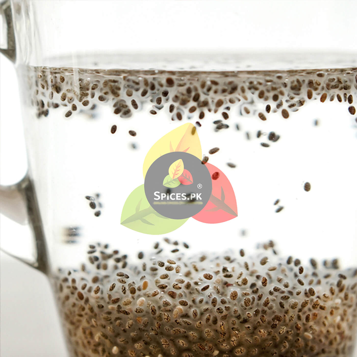 Premium chia seeds soaking in water. The perfect daily detox gel drink for healthy weight loss and hydration.