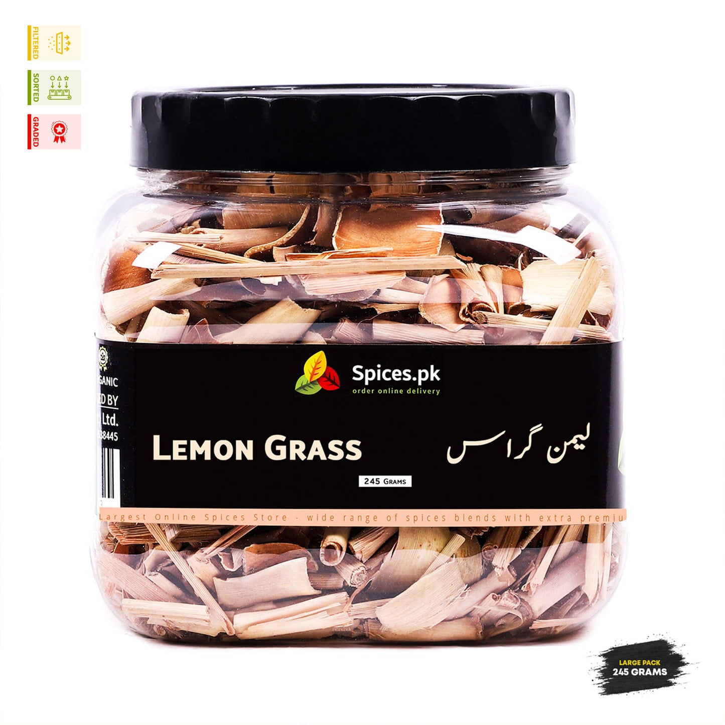 Spices.pk Lemon Grass 245g jar. Filtered, sorted, and graded organic لیمن گراس. The best natural green tea for daily detox and health.