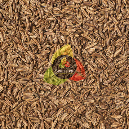 Premium Sufaid Zeera (White Cumin Seeds) heap showing high-quality, filtered, and graded whole spice seeds.