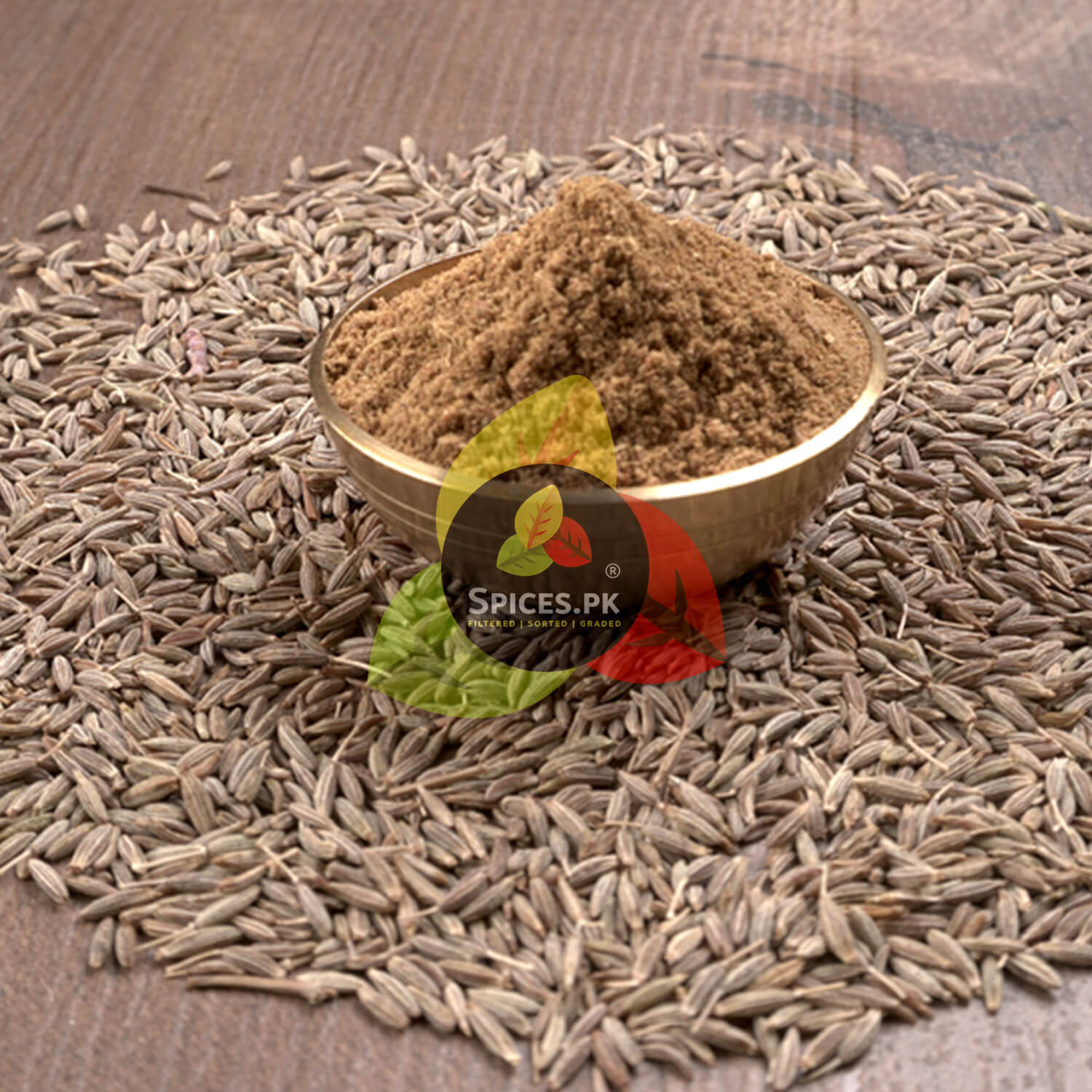 Premium Spices.pk White Cumin Seeds Powder (Sufaid Zeera Powder) in a 60g jar featuring a quality check list including sorted, graded, and no artificial colors.