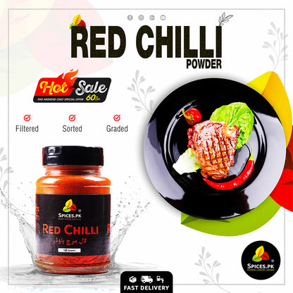 Red Chilli Powder Hot Sale – 60% off on 165g Lal Mirch. Perfect for spicy steaks and traditional Pakistani cooking.