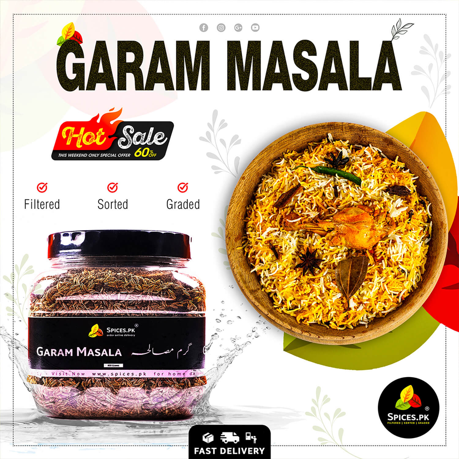 Authentic Chicken Biryani seasoned with Spices.pk Garam Masala. Get 60% off during our Hot Sale on filtered and graded whole spices. Order online for fast delivery across Pakistan.
