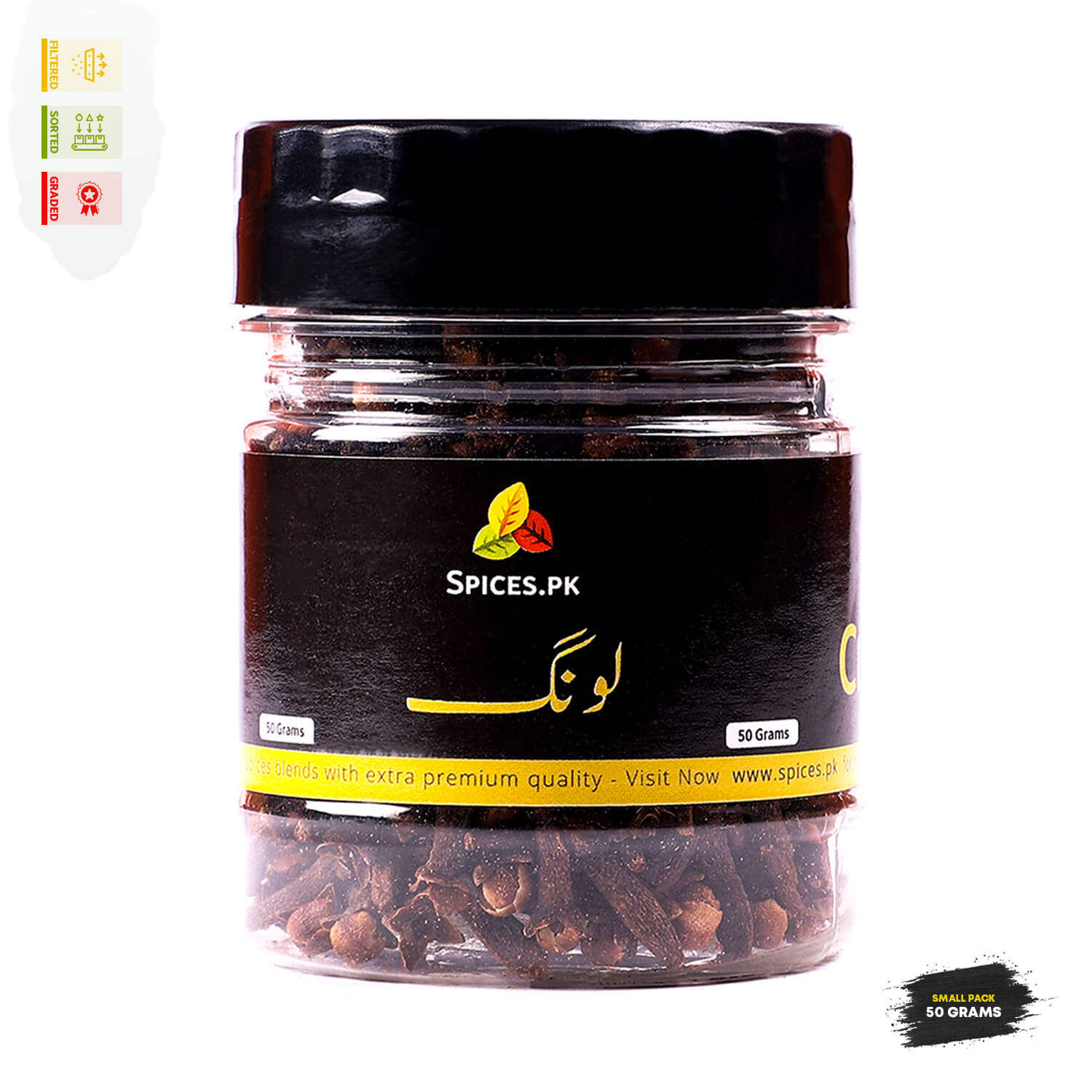 Jar of spices with Spices.PK label on a white background