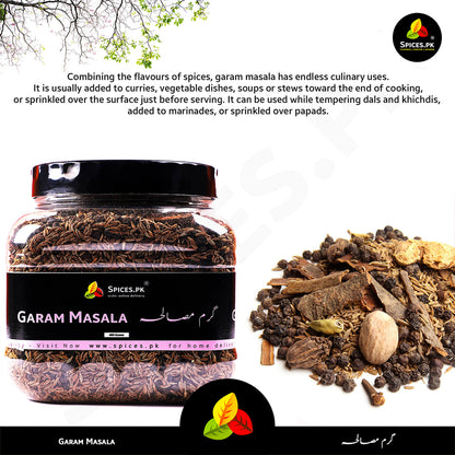 Culinary uses of Garam Masala by Spices.pk. Add our mix of whole spices like nutmeg, black cardamom, and cloves to curries, stews, and marinades for an endless aromatic flavor profile.
