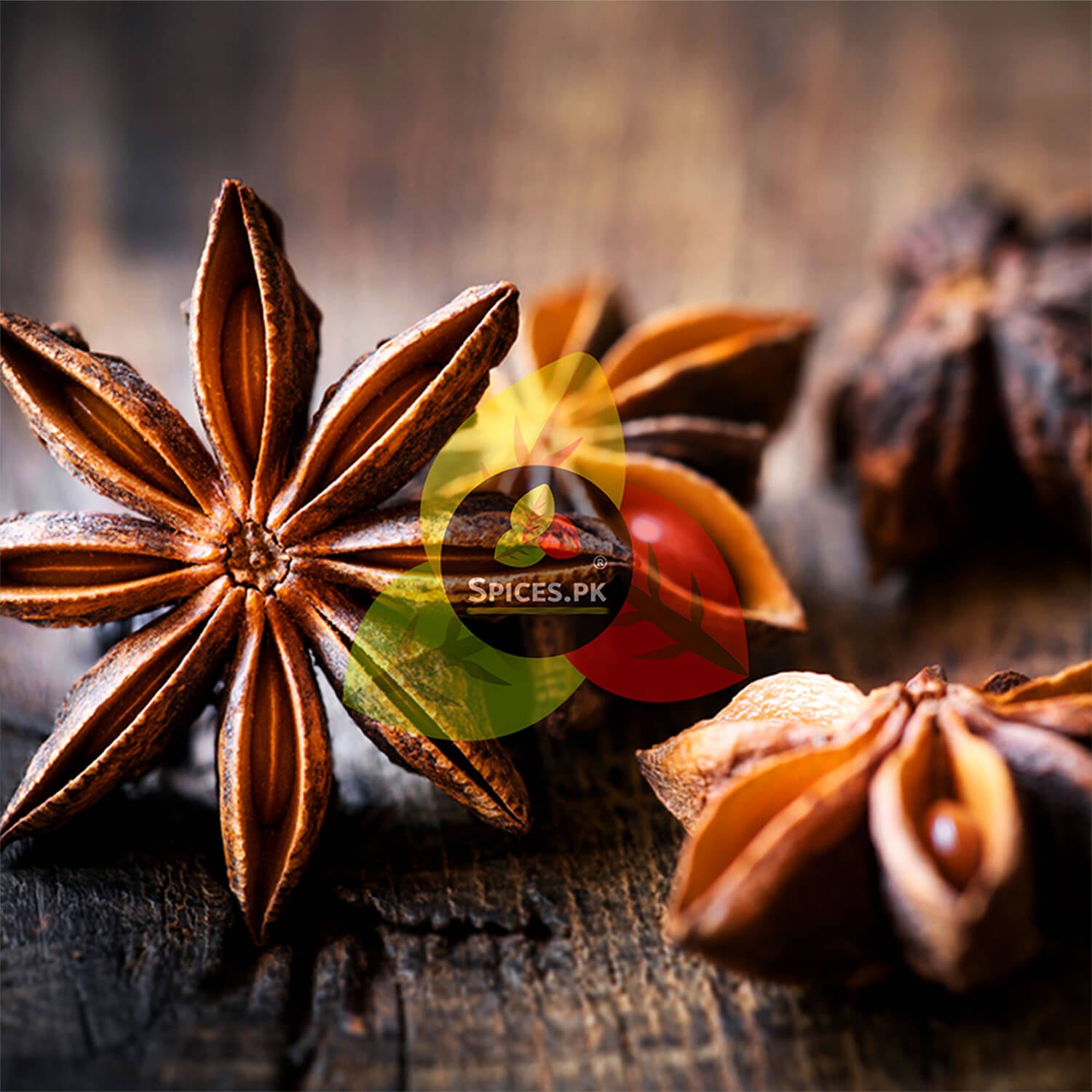 Macro shot of whole Star Anise spice showing natural brown texture and seeds, high-quality Badiyan ka Phool from Spices.pk.